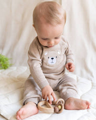 Teddy Bear Applique Baby Raglan Pullover (Organic Cotton): Oat Heather / 0-3M