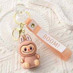 Labubu 2nd Gen Silicone Keychain – Cute Cartoon Charm: White Blue