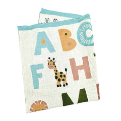 Alphabet Blue - Organic Jacquard Sweater Knit Baby Blanket: Natural/Blue / One Size