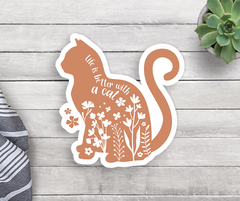 Floral Cat Vinyl Sticker