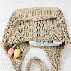 Large Capacity Hollow Tote Bag: Khaki