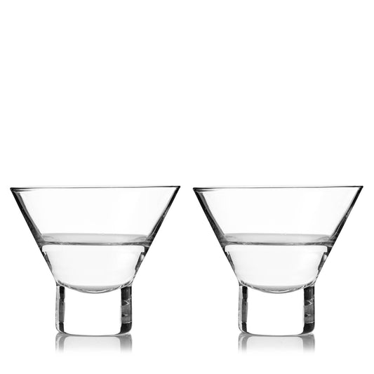 Raye™ Heavy-Base Stemless Crystal Martini Glasses - Set of 2