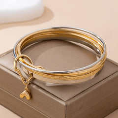 Gold & Silver Heart Linked Multi Bangle Set Bracelet