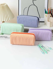 Striped Makeup Pencil Pouch: Pink