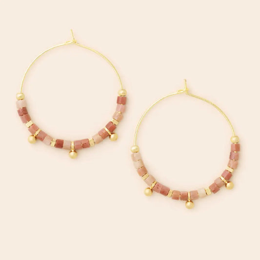 Hoop Earring - Rhodonite/Gold: Stone of Healing
