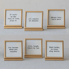 Square Gold Metal and Glass Frame with Saying
