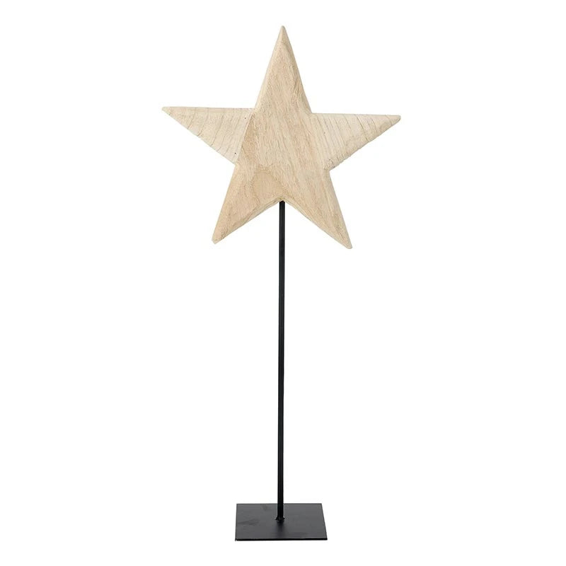 Wood Star On Iron Stand - Natural - Large