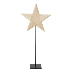 Wood Star On Iron Stand - Natural - Large