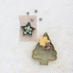 "L x 4"W Stoneware Star Shaped Plate, Reactive Glaze, Green