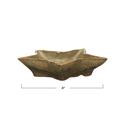 "L x 4"W Stoneware Star Shaped Plate, Reactive Glaze, Green