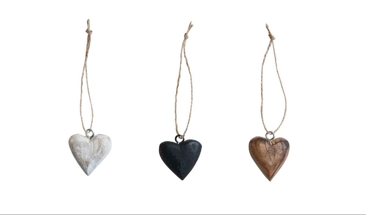 Individual Mango Wood Heart Ornaments