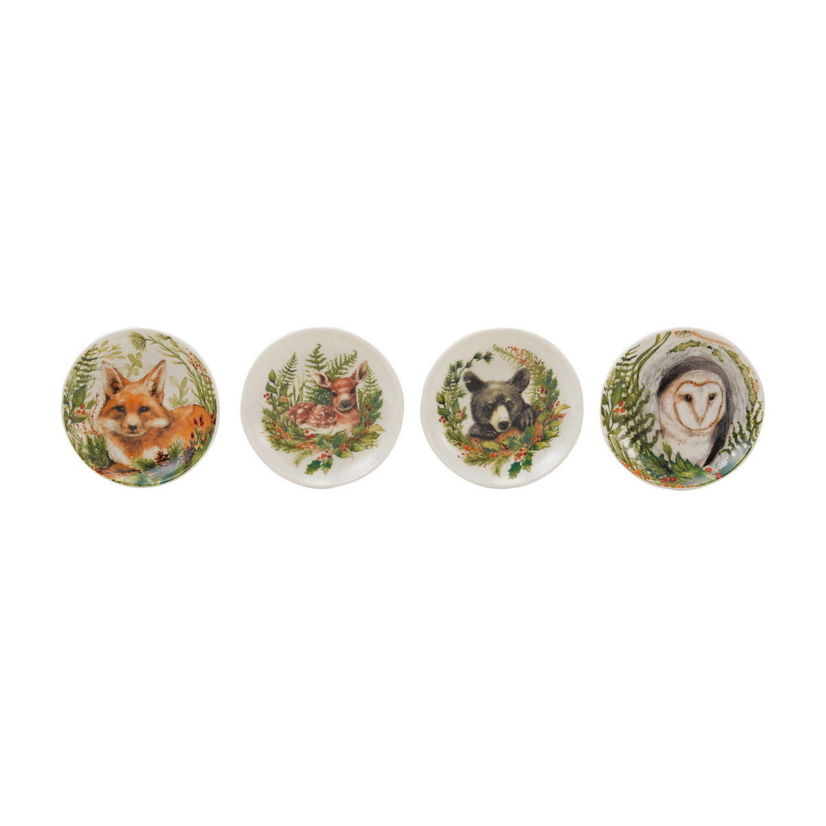 Stoneware Dish with Woodland Animal & Seasonal Botanicals, 4 Styles ©