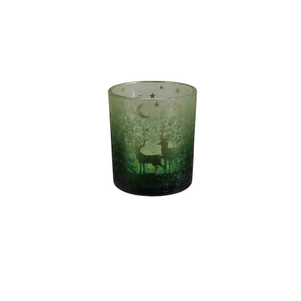 Mercury Glass Tealight/Votive Holder with Laser Etched Scene, Green
