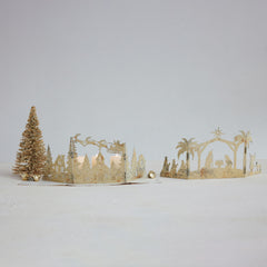 Metal Folding Mantle Scene with Nativity, Distressed Gold Finish